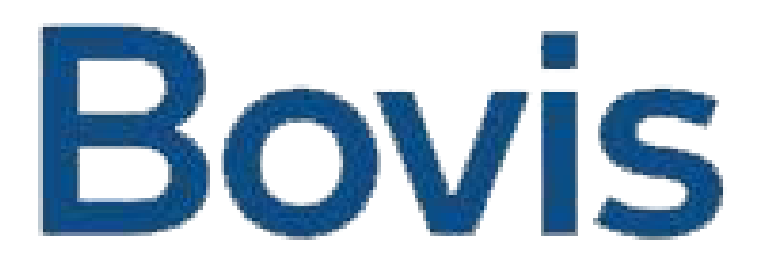 La imagen muestra la palabra Bovis escrita en letras grandes, azules y en negrita sobre un fondo transparente, que recuerda la marca que se ve en empresas como EQUINIX.