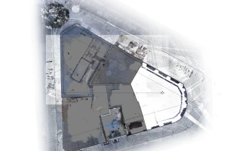 BIM model overlaid on a point cloud of a multi-story building