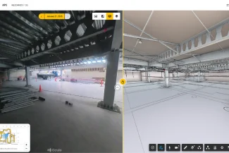 Split screen. On the left you can see the actual work and on the right the BIM model.