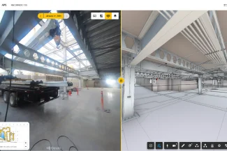 Split screen. On the left you can see the actual work and on the right the BIM model.
