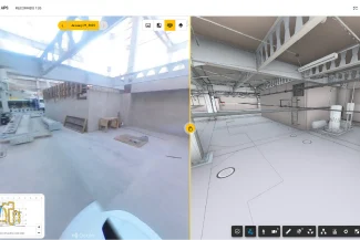 Split screen. On the left you can see the actual work and on the right the BIM model.