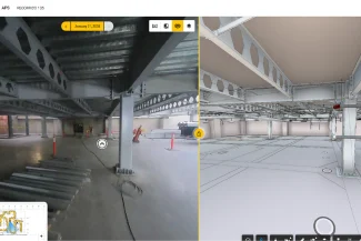 Split screen. On the left you can see the actual work and on the right the BIM model.