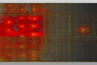 Aerial point cloud of the BMW Industrial Plant, with a prominent red section on the left. The background is a neutral gradient gray.