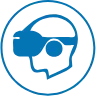 Blue icon of a person using virtual reality glasses
