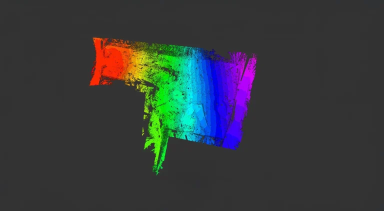 Point cloud that transitions from red to purple on a dark gray background, evoking the layers and gradients seen in Topographic Surveying
