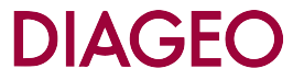 The image shows the word DIAGEO in bold, uppercase, dark red letters on a transparent background, evoking the branding often seen at a DIAGEO industrial plant.