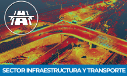 A stylized aerial view of highway overpasses in vivid colors, with a white road icon in a circle at the top left and the text SECTOR INFRAESTRUCTURA Y TRANSPORTE on a blue banner at the bottom.