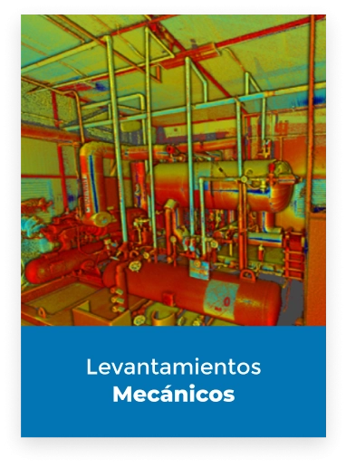 Equipo mecánico industrial con varias tuberías y depósitos; la imagen tiene un efecto de filtro de color. Texto debajo: Levantamientos Mecánicos.