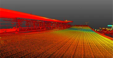 nube de puntos un campo, parecido a los vibrantes patrones producidos por las exploraciones LiDAR.